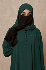 Rania Emerald Green Abaya Dress Half-Placket Button Front & Sleeve - Mediumweight Soft Crepe Cotton