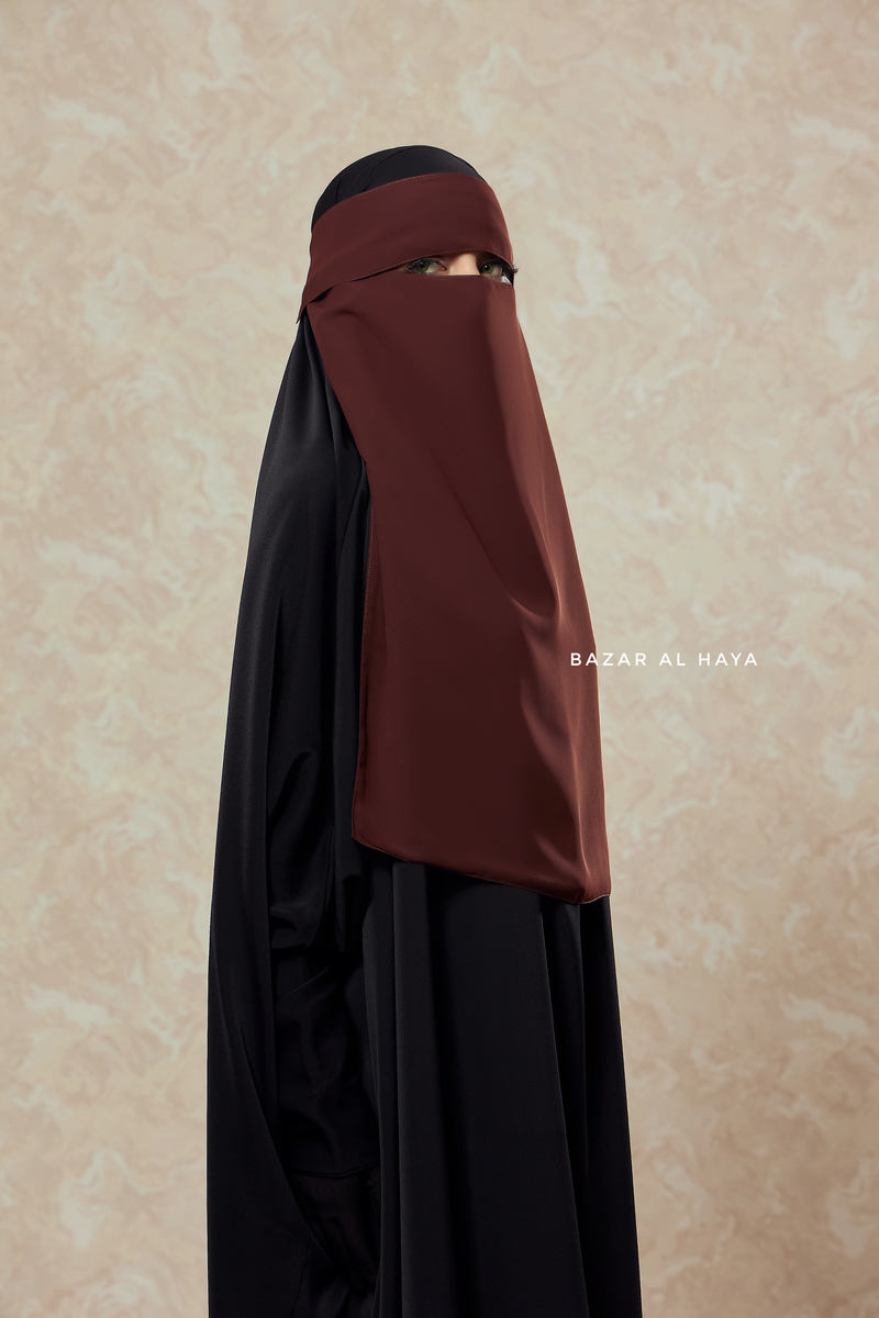 Flap Brown Single Niqab - Super Breathable Veil - Large