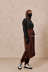 Brown Black Modest Swimwear 4 Piece Swimdress, Khimar, Apron & Pants - Comfort Swimsuit