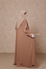 Rania Sepia Tan Abaya Dress Half-Placket Button Front & Sleeve - Mediumweight Soft Crepe Cotton