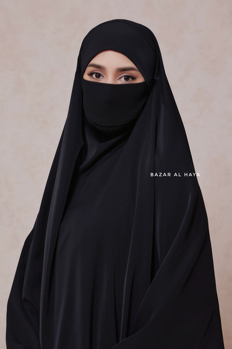 Black Mubarak Long Diamond Khimar - Nidha Extra Long