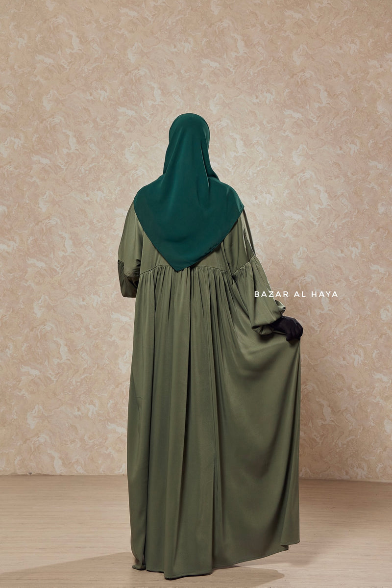 Olive Muna 2 Loose Fit Summer Abaya Dress - Sheen Kharir