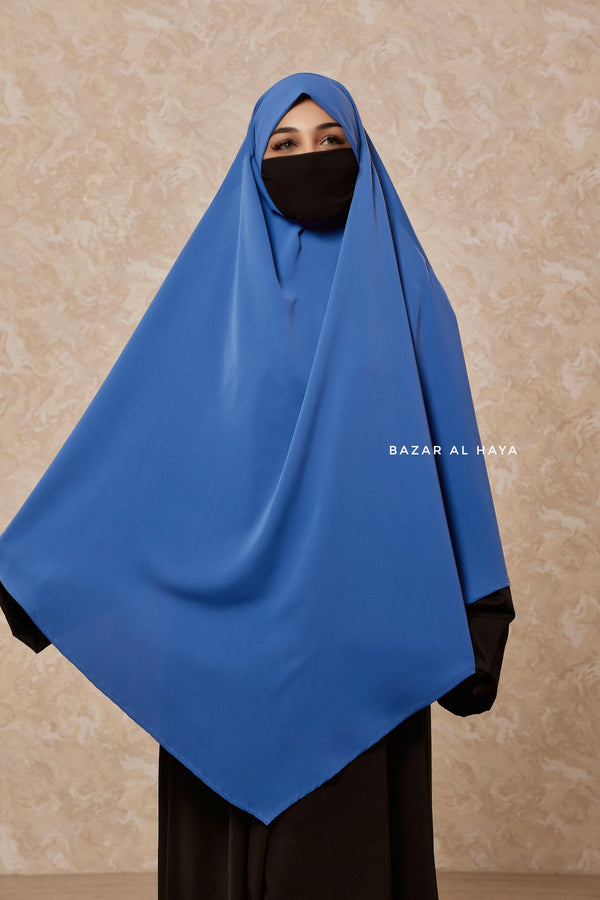 Mubarak Diamond Khimar In Steel Blue - Nida Extra Long