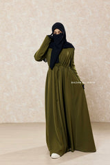 Olive Salam 3 Adjustable Belted Abaya Dress - Front Zipper & Zipper Sleeves - Nida