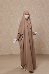 Mocha Sarah One Piece Jilbab - Zipper Sleeves - Silk Crepe