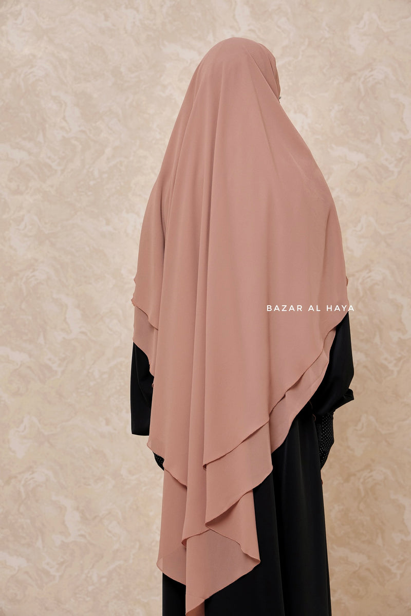 Taupe Rose Pari Two Layered Maxi Diamond Khimar - Crepe Chiffon