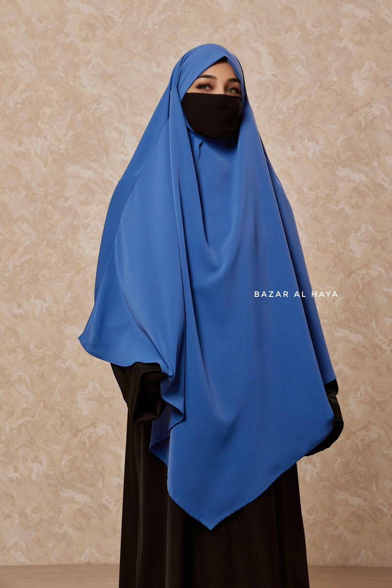 Mubarak Diamond Khimar In Steel Blue - Nida Extra Long