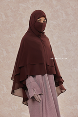 Brown Two Layer Medium Snap Scarf, Khimar, Cape - Super Soft - 3 in 1