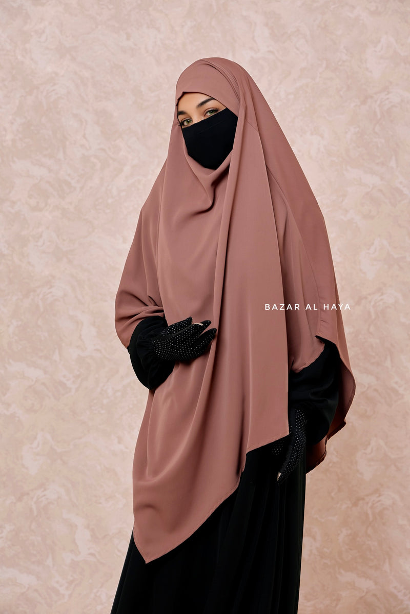 Taupe Rose Long Mubarak Diamond Khimar - Nida Extra Long