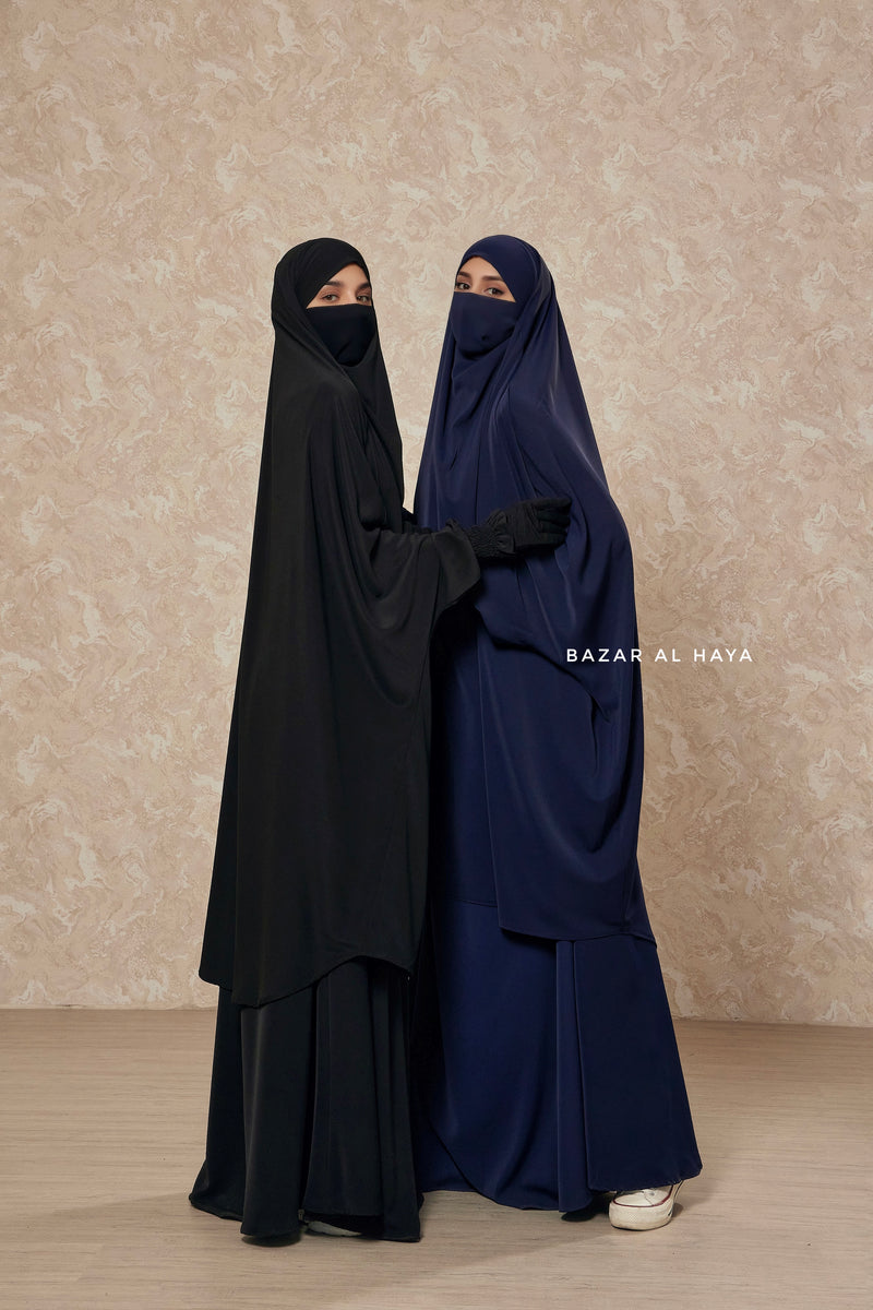 Hoor Black / Navy Two Piece Jilbab With Skirt- Long & Loose