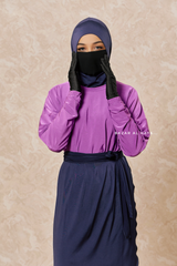 Navy Purple Modest Swimwear 4 Piece Swimdress, Khimar, Apron & Pants - Comfort Swimsuit