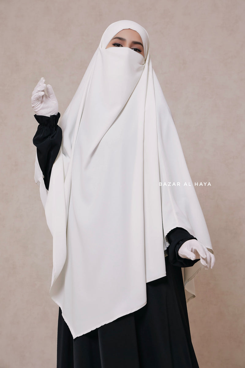 Mubarak Long White Diamond Khimar - Nidha Extra Long