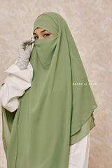 Olive Pari Two Layered Maxi Diamond Khimar - Crepe Chiffon