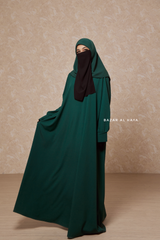 Rania Emerald Green Abaya Dress Half-Placket Button Front & Sleeve - Mediumweight Soft Crepe Cotton