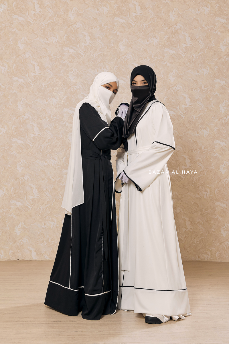 Fazeela Open Front Abaya In Classic Design - Premium Silk Crepe