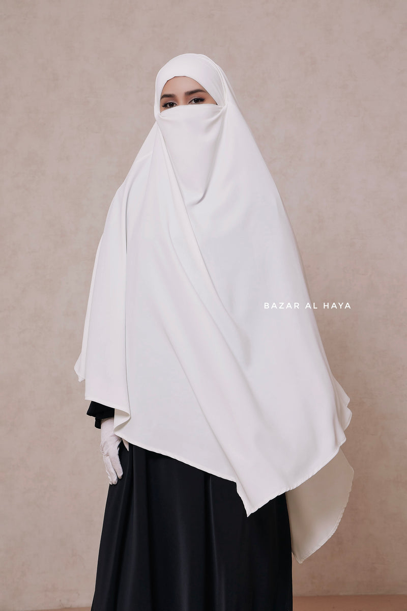 Mubarak Long White Diamond Khimar - Nidha Extra Long