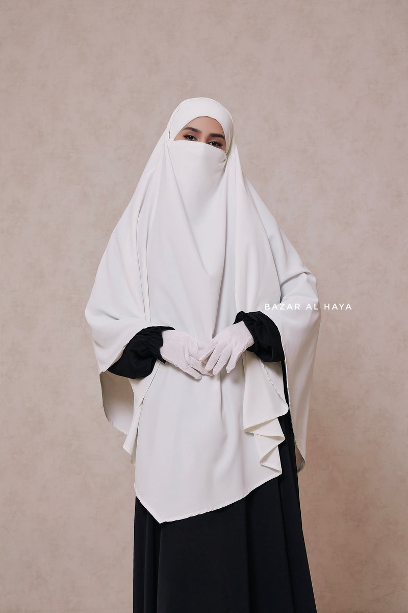 Mubarak Long White Diamond Khimar - Nidha Extra Long