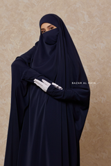 Dark Blue Sarah One Piece Jilbab - Zipper Sleeves - Silk Crepe