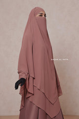 Taupe Rose Pari Layered Khimar & Salam 2 Abaya Set