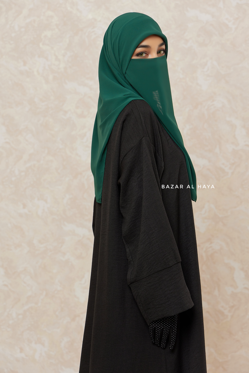 Black Rahima Loose Fit Comfy Abaya With Pockets - Leon