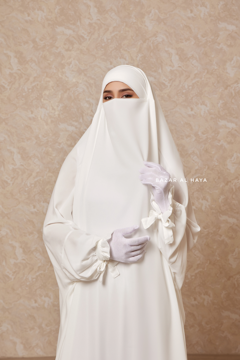 Ivory Jahida Two Piece Jilbab With Loose Pants Set - Skirt-Style Shalwar