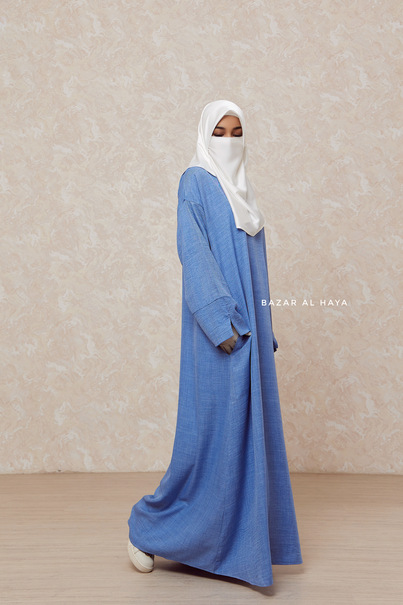 Blue Rahima Loose Fit Comfy Abaya With Pockets - Leon