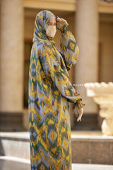 Yellow Print Prayer / Salah Dress 2 - Super Breathable In 100% Cotton