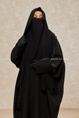 Black Falak Classic Loose Fit Abaya Coat With Scarf - Pockets & Zippers