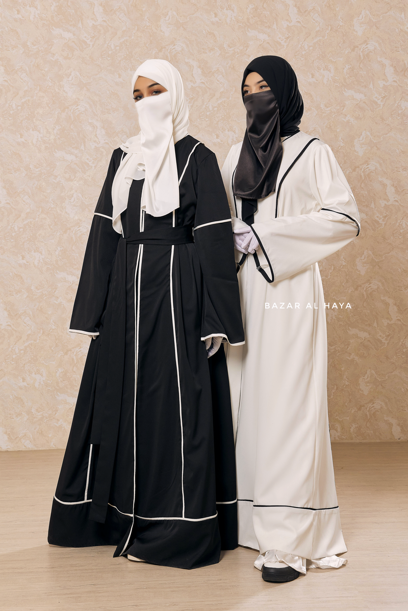 Fazeela Open Front Abaya In Classic Design - Premium Silk Crepe