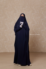 Dark Blue Sarah One Piece Jilbab - Zipper Sleeves - Silk Crepe