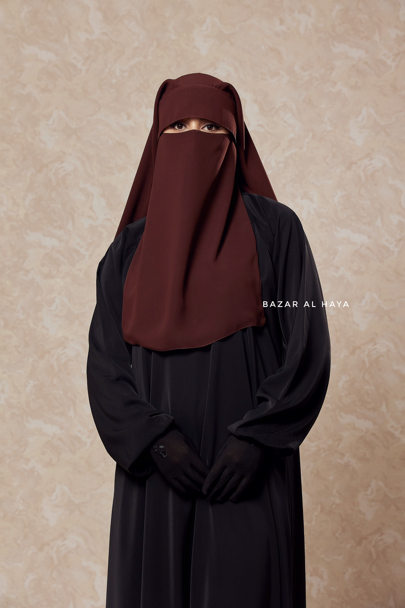 Brown Two Layer Flap Niqab - Premium Wool Chiffon - Medium