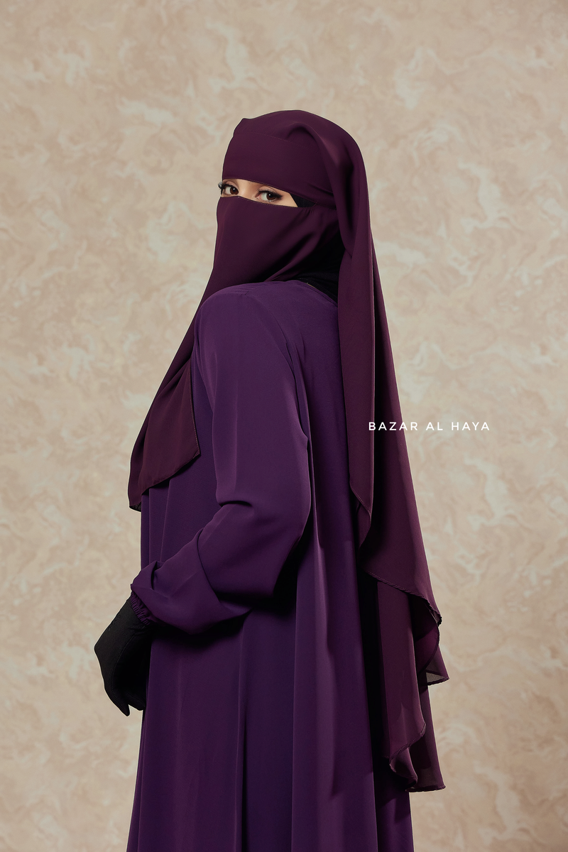 Plum Two Layer Niqab - Premium Wool Chiffon - Medium