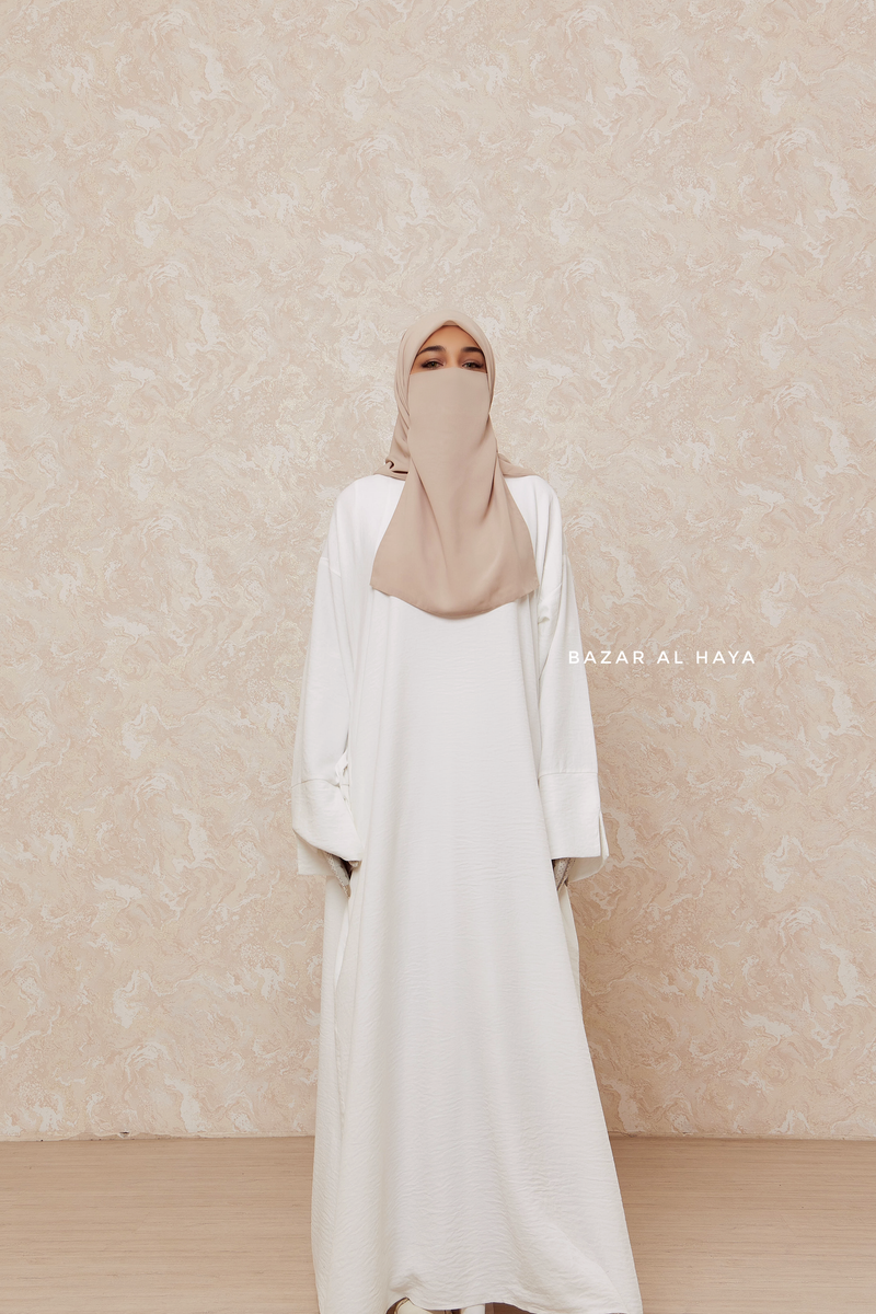 Ivory Rahima Loose Fit Comfy Abaya With Pockets - Leon