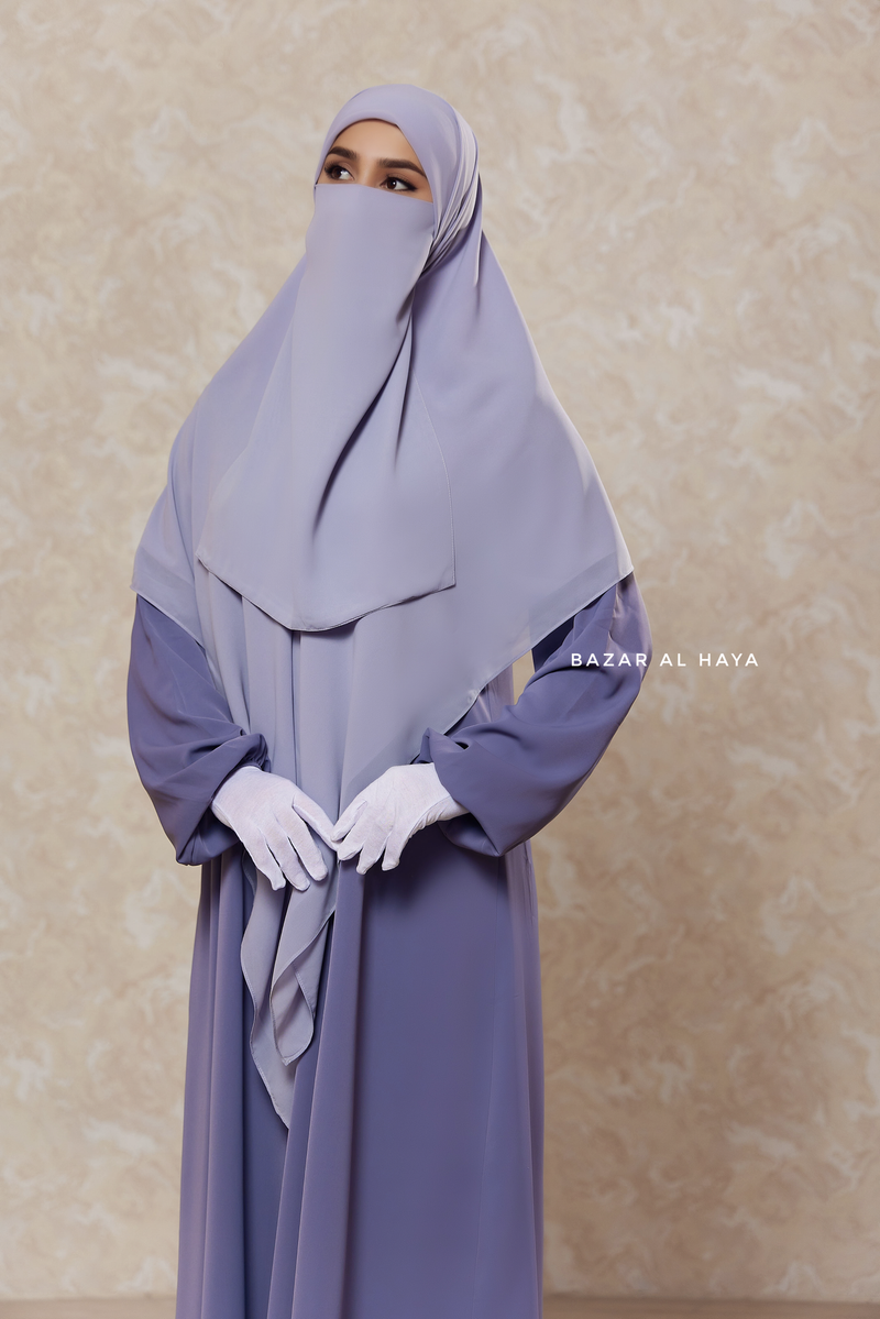 Silver Square Scarf With Half Niqab Set - Super Breathable - Quality