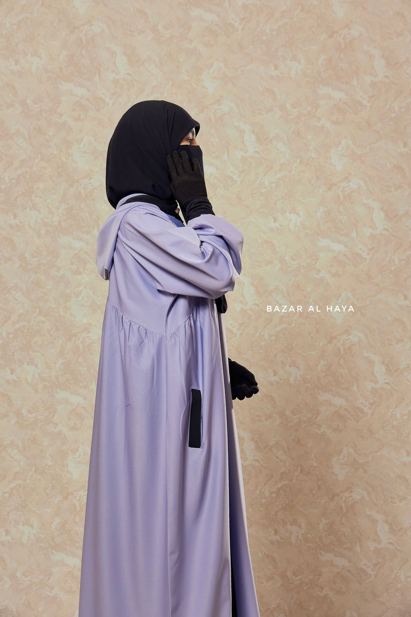 Kalina Lilac Hooded Abaya Dress With Pockets - Silk Crepe