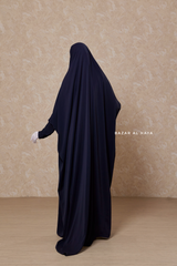 Dark Blue Sarah One Piece Jilbab - Zipper Sleeves - Silk Crepe