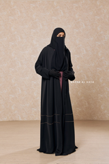 Black Fathiya Open Front Abaya In Nida - Relaxed Fit