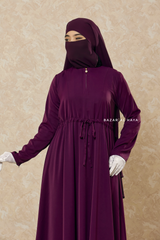 Salam 3 Purple Belted Abaya Dress - Front Zipper & Zipper Sleeves - Nida