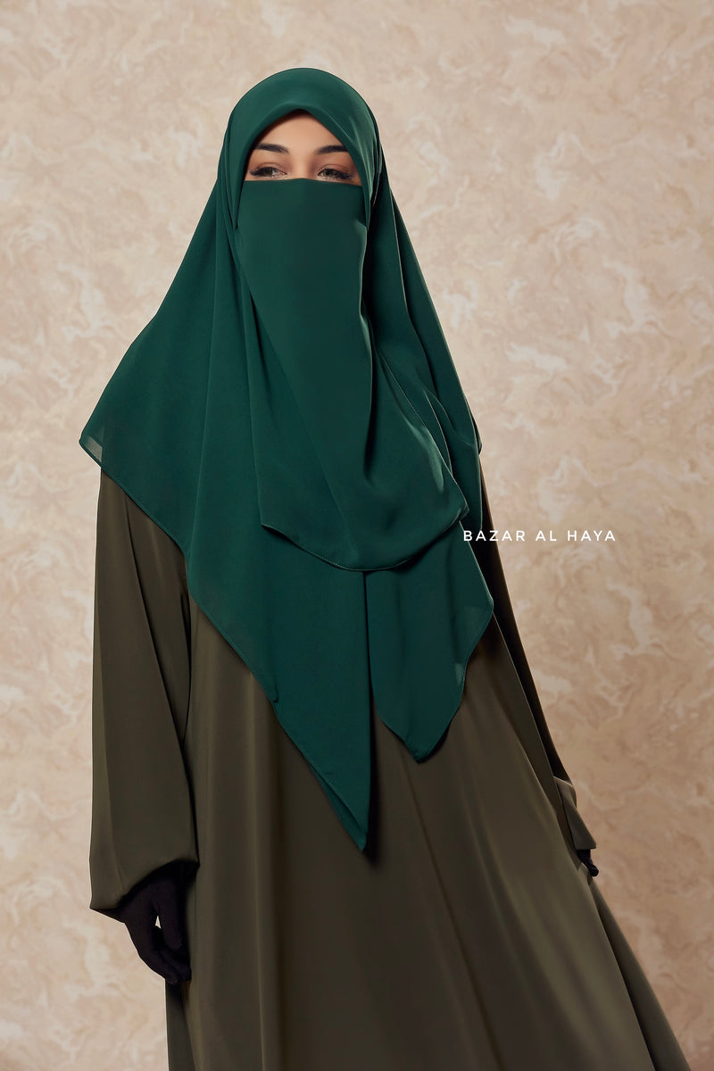 Emerald Square Scarf With Half Niqab Set - Super Breathable - Medium