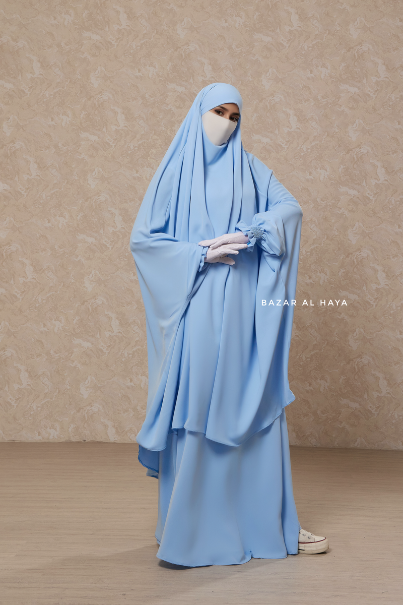 Hoor Baby Blue - Two Piece Jilbab With Skirt- Long & Loose