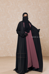 Black Fathiya Open Front Abaya In Nida - Relaxed Fit