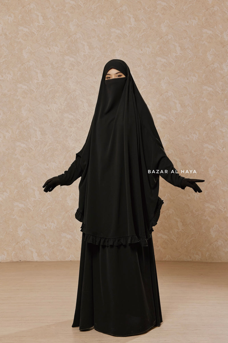 Black Ibadah Two-piece Jilbab with Skirt, Haj, Umrah Garment & Prayer Set