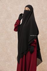 Black Pari Two Layered Maxi Diamond Khimar - Crepe Chiffon