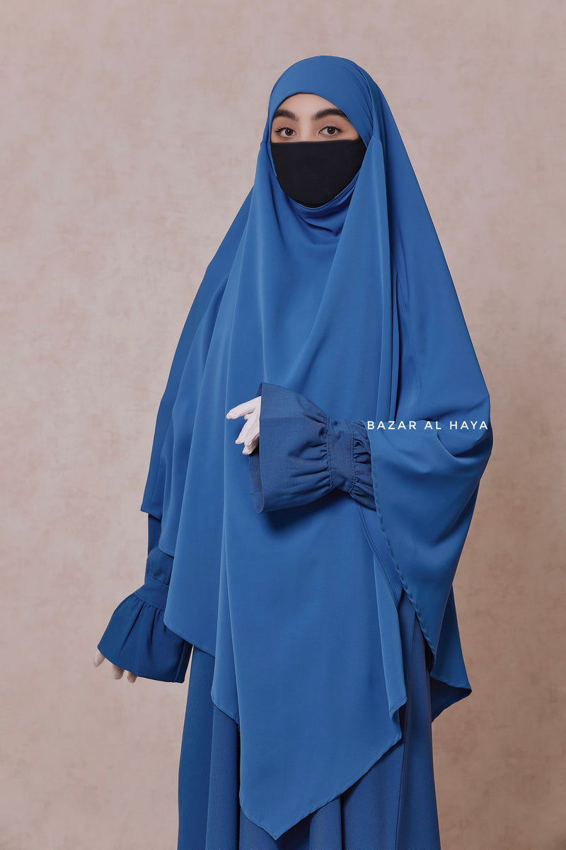 Steel Blue Mubarak Diamond Khimar - Nida Extra Long