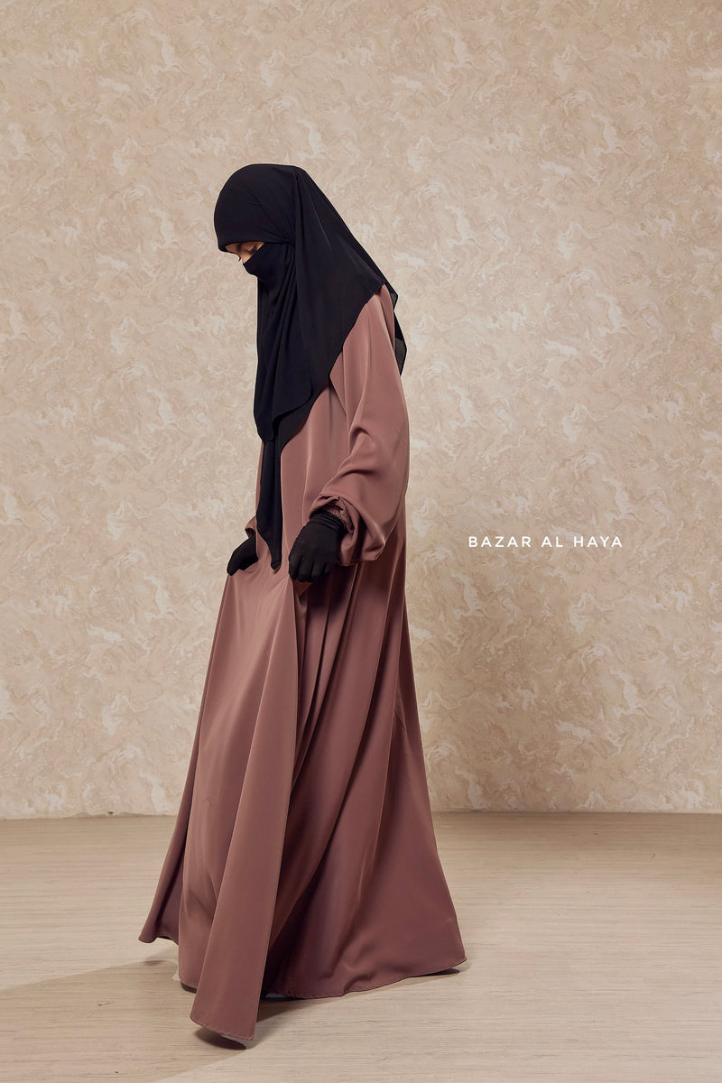 Taupe Rose Salam 2 Abaya - Comfy Style Front Zipper - Nida