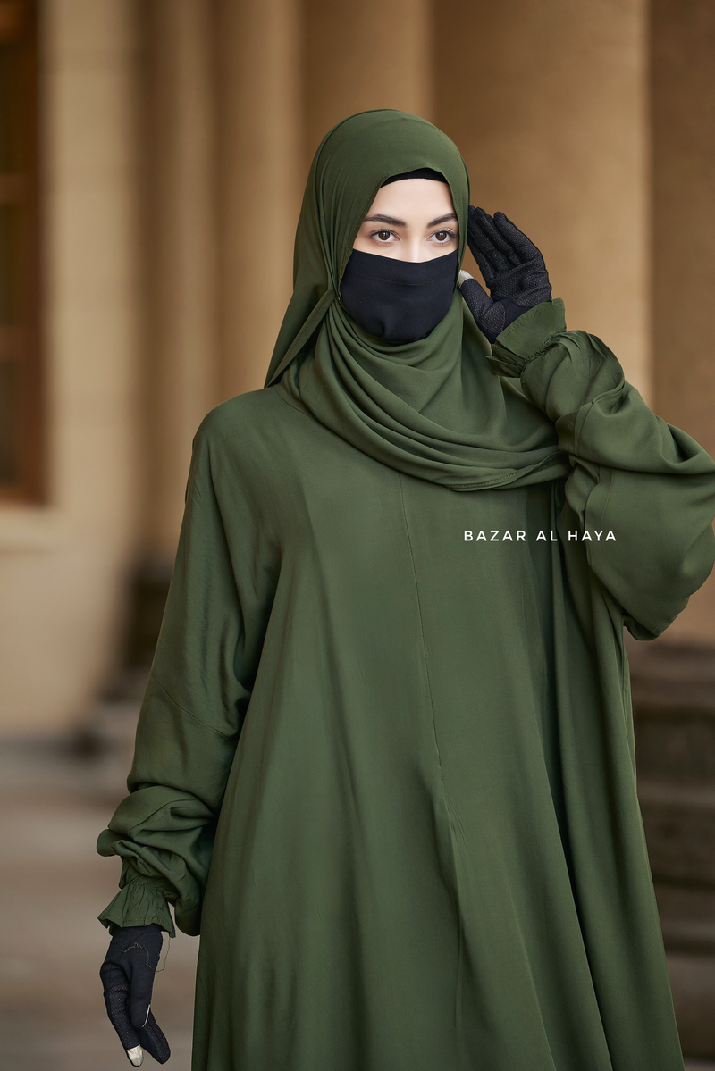 Olive Prayer / Salah Dress One Piece Jilbab 100% Cotton - Super Breathable Comfy Style