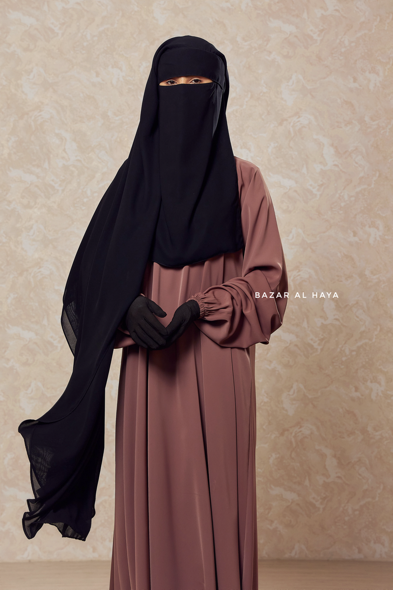 Long Black Two Layer Flap Niqab - Wide - Super Breathable Veil