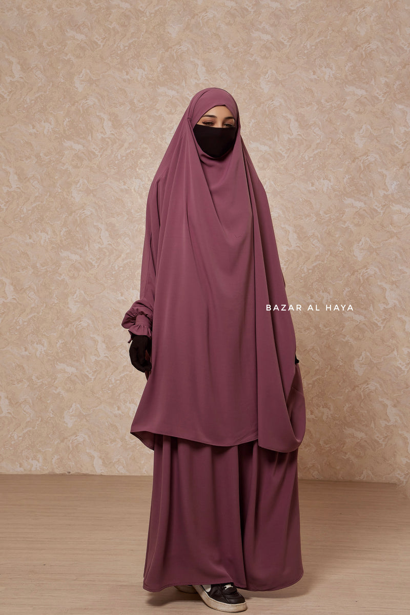 Grape Jahida Two Piece Jilbab With Loose Pants Set - Skirt-Style Shalwar