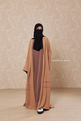 Latte Fathiya Open Front Abaya In Nida - Relaxed Fit