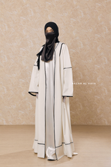 White Fazeela Open Front Abaya In Classic Design - Premium Silk Crepe